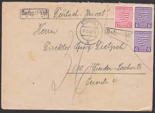 Stendal 3.12.46, frankiert mit Marken der OPD mit Nachgebühr belegt, da nur bis 31.10.46 zulässig