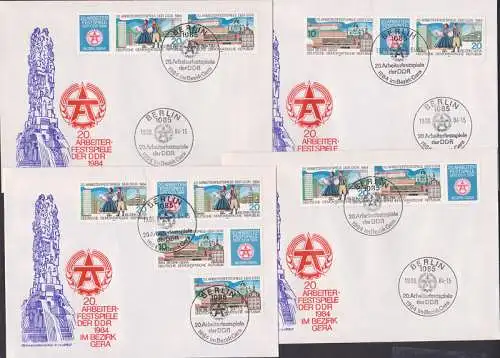 Arbeiterfestspiele der DDR 1984 in Gera, (2880/81) alle Zdr.-Varianten vom Ersttag