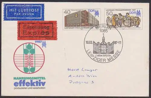 Leipziger Messe Eil-Lp-Bf nach Wien SSt. Mit Gohliser Schlösschen 10.9.87 auf Ganzsache, rs. Eing,-St