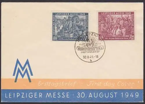 MM 30.8.49 Leipziger Messe (240/41) FDC mit Goethe auf der Messe