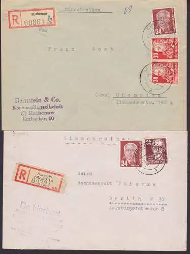 Schwerin (Meckl), Rathenow je R-Bfe dabei 84 Pfg. Augsut Bebel auf Bf. 2. Gewichtsstufe (207b)