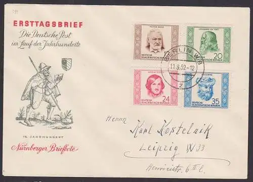 Victor Hugo, Leonardo da Vince (31/14) auf FDC Berlin 11.8.52, rs. Falz