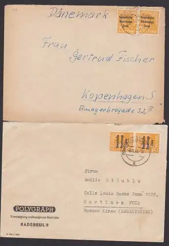 SBZ-Aufdruck auf 25 Pfg (191) Radebeul bzw. Leipzig, je Auslandsbrief portogenau