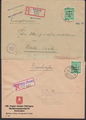 SBZ-Aufdruck auf 84 Pfg (211) Dornburg und Naumburg - fehlerhafter R-Zettel Nanburg (Saae) 1 513