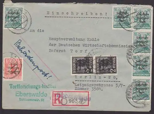 Eberswalde R-Bf vom Torfforschungs-Institut R-Bf Behördenpost mit SBZ-Aufdruck-Marken 31.3.49