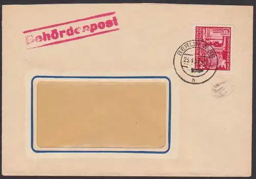 Messe 1952 24 Pfg. auf Brief mit Z1 Behördenpost, Abs. Zentrales Konstruktionsbüro