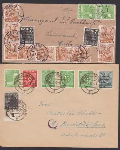 Kanena über Halle, Halle je 10fach in MiF mit SBZ-Aufdruck Juli 1948