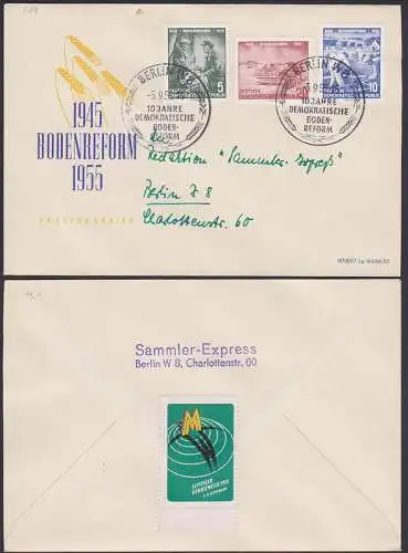 Badenreform 1945 Gedenkausgabe 10 Jahre (481/83) SSt. Berlin 3.9.55, rs. Vignette MM 1955