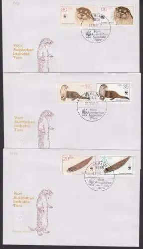 WWF Fischotter je Wert ein GA-Ausschnitte im gleichen Motiv (3108/10), SSt. Berlin 27.10.87