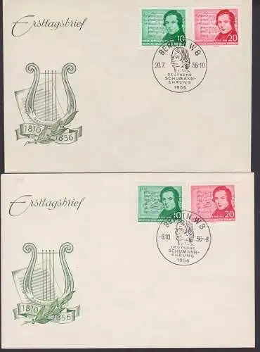 Schumann-Ehrung mit fehlerhaften und korrigierten Noten FDC 1956