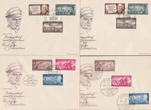 Deutsche Patrioten kpl. je auf FDC (398/03), dabei SSt. Leipzig mit Völkerschlachtdenkmal