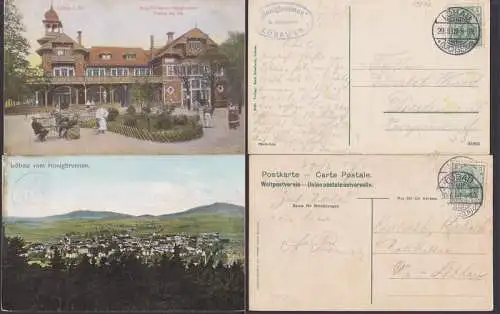 Löbau Berg-Restaurant Honigbrunnen um 1909 und Blick vom Berg auf die Stadt