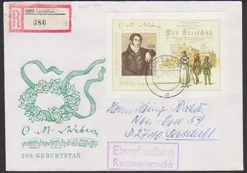 Der Freischütz C. M. Weber 200. Geburtstag, mit Semproper Bl. 86, E-Brief portgenau aus Lunzenau