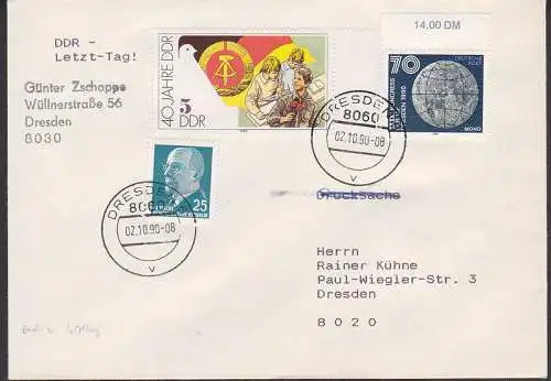 Gültigkeits - Ersttag und Letzttag Dresden 2.10.90