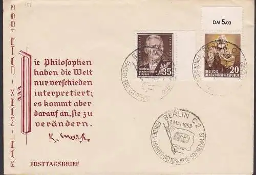 Berlin SSt. 1. MAI 1953 Frieden-Einheit-Demokratie-Sozialismus, dabei Maxim Gorki (354)