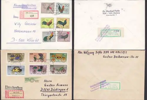Hühner und Kutschen je auf R-Brief (2147, 2394), rs. Tauschkontrollmarke Serie AA, AM