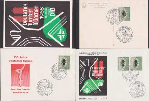 DTB Deutsches Turnfest in München 1958, SSt. Schmuckumschläge und Gedenkkarte