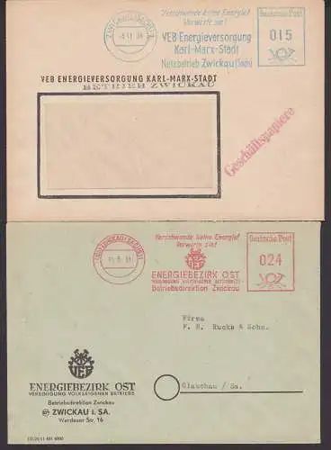 Verschwende keine Energie! Verwende sie! Werbung in rot und blau auf AFS Zwickau 1951, 1958