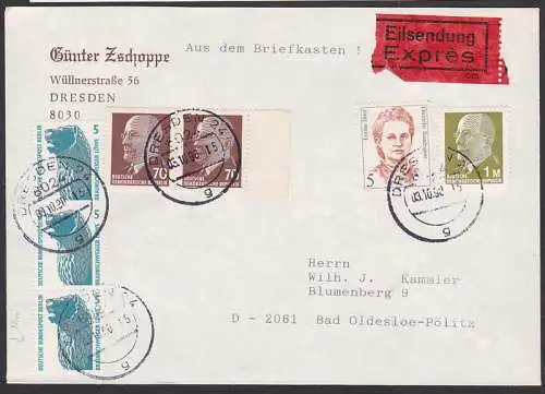 Aus dem Briefkasten! MiF zw. Bund, Berlin und DDR Dresden 3.10.90, Ende Gültigkeit Walter Ulbricht
