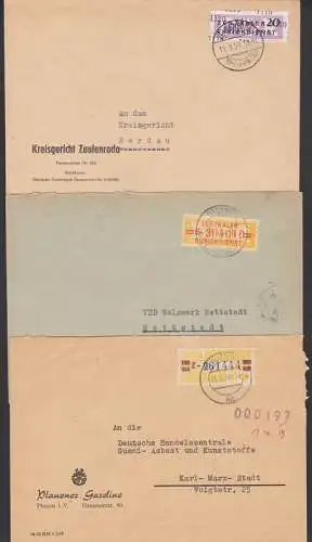 Rackwitz (Kr. Delitzsch), Plauener Gardine, Kreisgericht Zeulenrode, drei ZKD-Bfe, Keisaufdruck 1110