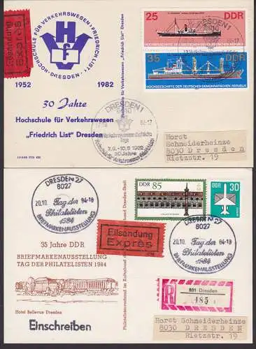 Stallhof Dresden 85 Pfg. auf R-Eil-Karte SSt., 30 Jahre Verkehrswissenschaftliche Tage