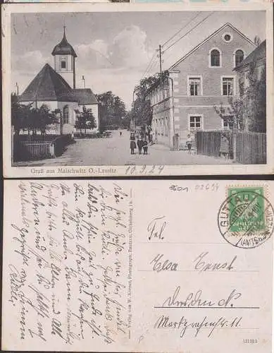 Malschwitz Oberlausitz Gruß aus mit Kirche und Schule 1924