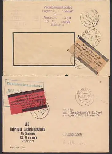 ZKD 7 roter und brauner Pergaminzettel, R3 Thüringer Dachziegelwerke Sömmerda, Z6 und R5 ZKD-St