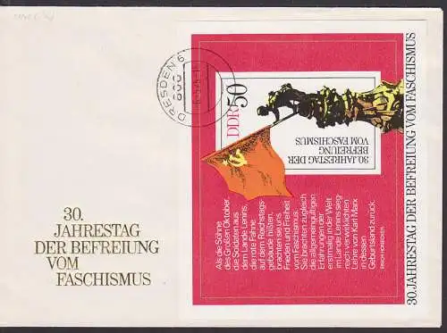 FDC Block 42 (2042) OSt. Dresden 6.5.75 übergehend 30. Jahrestag Befreiung vom Faschimus