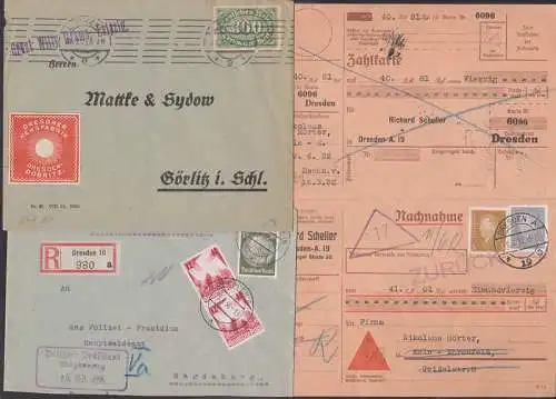 Nachnahme aus Dresden mit Zurück, R-Bf an Polizei-Präsident Magdeburg, Vignette Dresden-Dobritz Keksfabrik