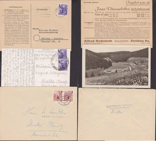 Portosenkung in der DDR 1954, drei Belege, dabei Ak Lauscha / Thüringer Wald