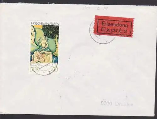 Indische Miniaturen 70 Pfg auf Eil-Brf, rs. 5 Bearbeitungs-St. (2421)