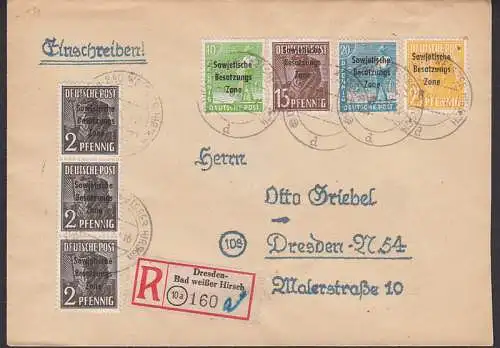 Orts-RBf Dresden-Bad Weißer Hirsch (191) MiF mit SBZ-Aufdruckmarken, portogenau