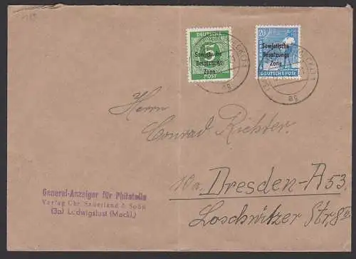 Ludwigslust (Meckl) Fernbrief 15.1.49 SBZ MiF Ziffern EA II, Abs. General-Anzeiger für Philatelie