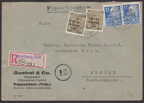 Pappenheim / Thür. Umschlag mit (früher Kleinschmalkalden) R-Bf portogenau (208), Orts-Umbenennungen