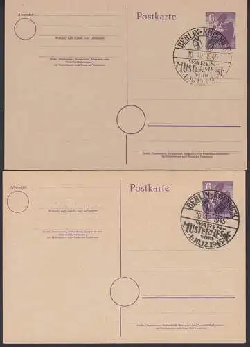 Berlin-Köpenick SSt. Waren-Mustermesse zwei GA in versch. Papierarten, Berliner Bär  mit Spaten