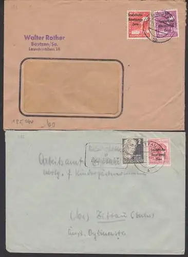 Bautzen, Zittau mit MWSt. Unfallverhütung ist deine Pflicht!  Je Orts-Doppelbrief mit SBZ-Aufdruck, (193)