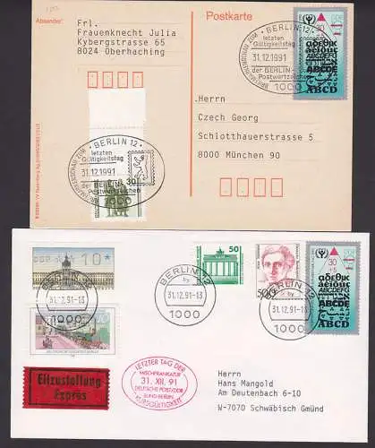 Alphabetisierung ABC-Marke mit SSt. Berlin 31.12.91, dabei 30 Pf. Goethe Schiller mit Leerfeld, Eilbf
