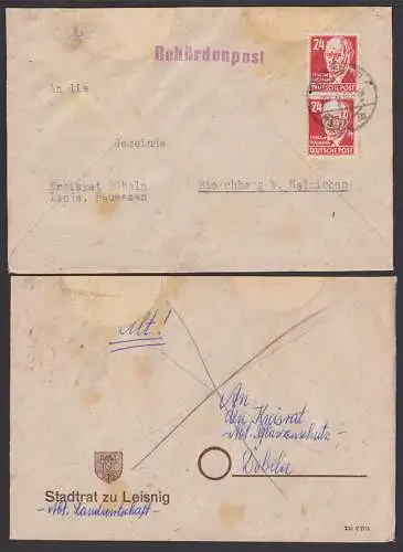 Döbeln Wendebrief als Behördenpost, Doppelfernbrief mit 24 Pfg. Ernst Thälmann (320) Erstnutzung Leisnig