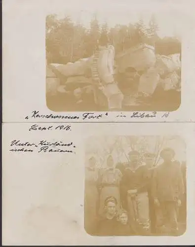 Libau Liep?ja 1916 zwei Fotokarten "Unter kurländer Bauern, Zerschossenes Fort", rs. Unbeschrieben