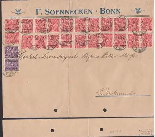 Perfin Bonn "F.S." Inflabrief 27.2.23 Absender F. Soennecken, Infla geprüft nach Dortmund