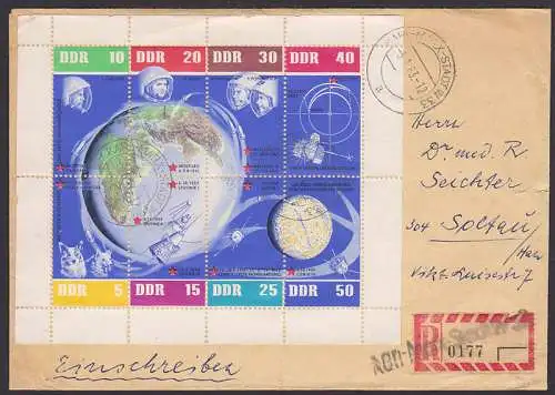 Sowjetische Weltraumflüge Klbg.  926/33 auf R-Brief aus Karl-Marx-Stadt, St. übergehend nach Soltau