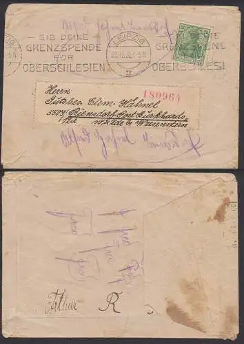 MWSt. Leipzig 23.12.20 - Gib deine Grenzspende für Oberschlesien - Bf unsauber, aber seltener St,