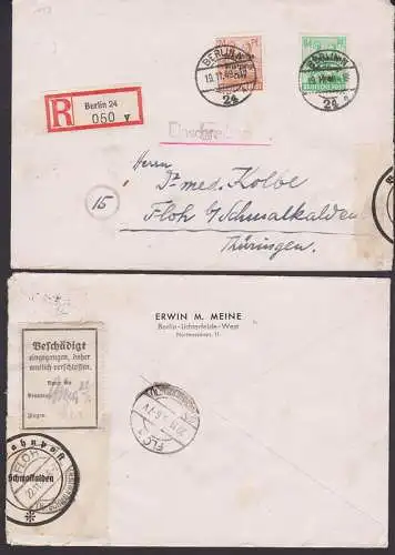 Berlin N24 Bf in 2. Gewichtsstufe nach Floh, rs. Bp-Verschlusszettel Schmalkalden u. "Beschädigt eingengangen"