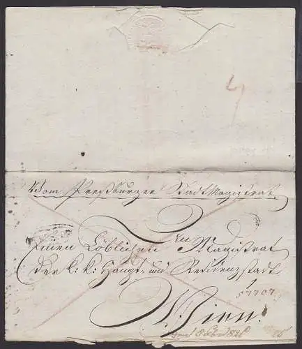 Altbrief Presburg 1826 vom Stadtmagistrat nach Wien mit Trockensiegel