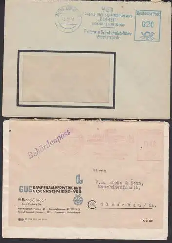 Brand-Erbisdorf AFS Dampfhammerwerk 21.4.50 Doppelbrief und in blau 5.10.56 VEB Press- u. Schmiedewerke