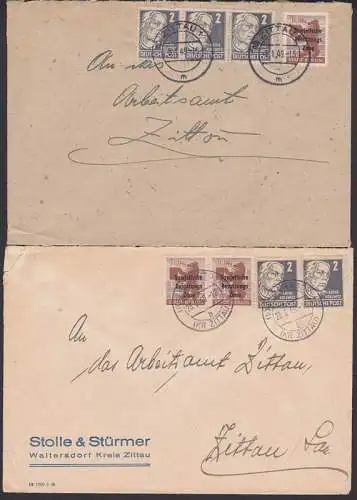 Berliner Bär 10 Pfg. mit SBZ-Aufdruck mit 2 Pfg. Käthe Kollwitz Ortsbrief, Waltersdorf Kr. Zittau