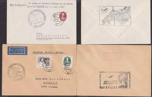 Berlin-Barth, Berlin-Erfurt, je Inland-Erstflug SSt. Der Deutschen Lufthansa 1957, rs. Cachet