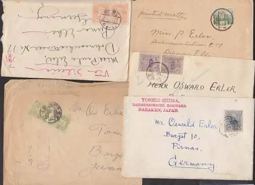 Japan Lot 5 Belege dabei aus Teipeh, Naraken, unterschiedl. Erhaltung