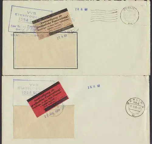 Pergaminzettel in braun und rot ZKD -Brief - Empfänger ist kein ZKD-Teilnehmer -, Berlin Elektrogeräte
