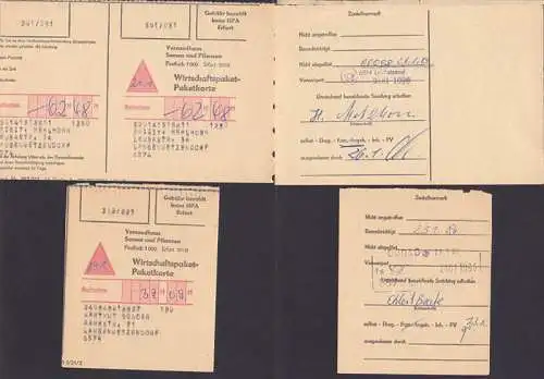 Wirtschaftspaket-Karte aus Erfurt nach Langenwetzendorf, Nachnahme 26.1.89, einmal kpl